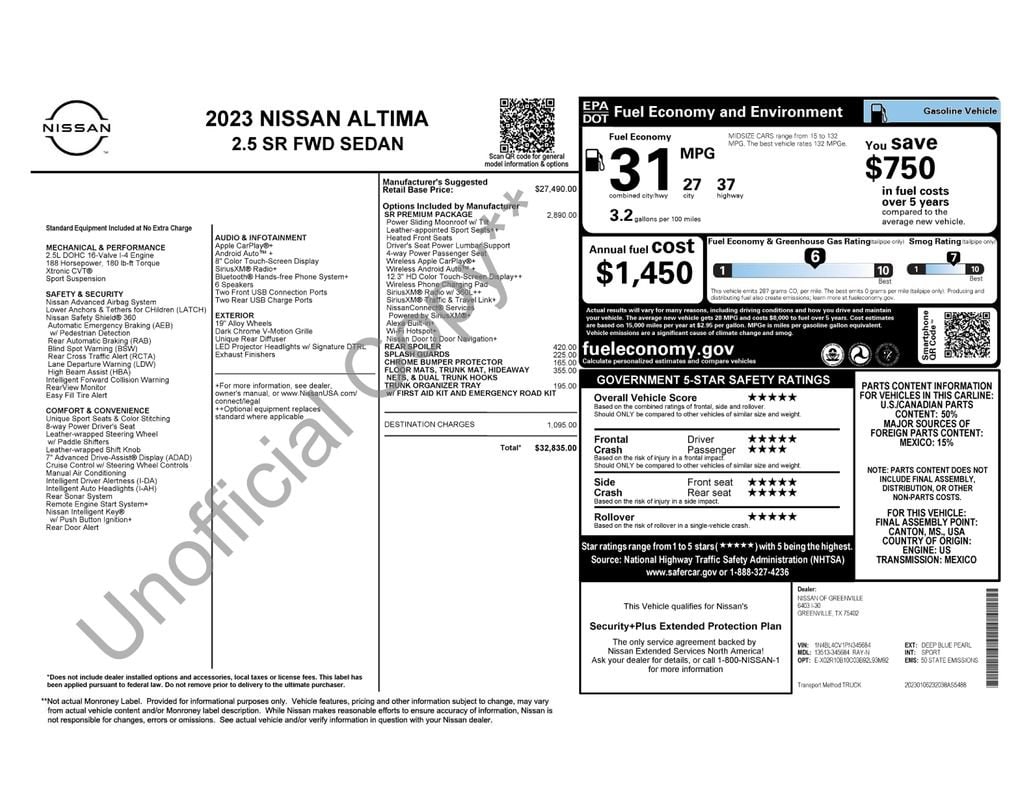 Used 2023 Nissan Altima SR FWD Sedan