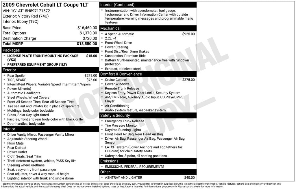 Used 2009 Chevrolet Cobalt LT w/1LT Car