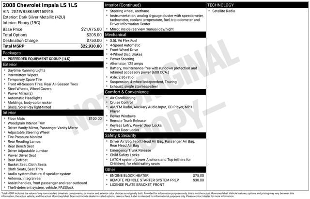 Used 2008 Chevrolet Impala LS with VIN 2G1WB58K589150915 for sale in Cedar Falls, IA