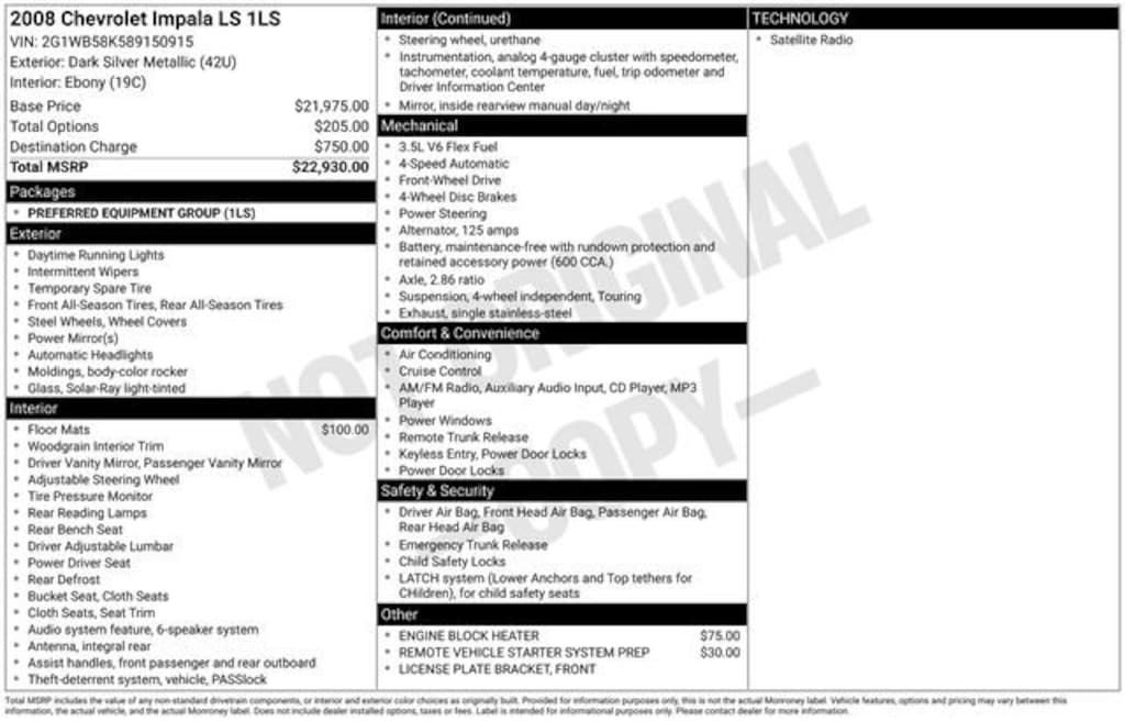 Used 2008 Chevrolet Impala LS Sedan