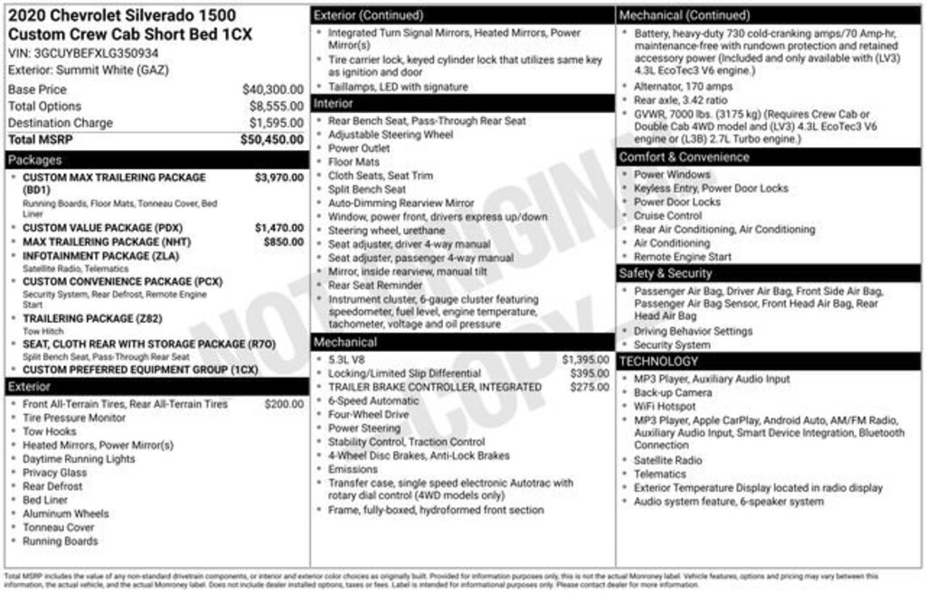 Used 2020 Chevrolet Silverado 1500 Custom Truck Crew Cab