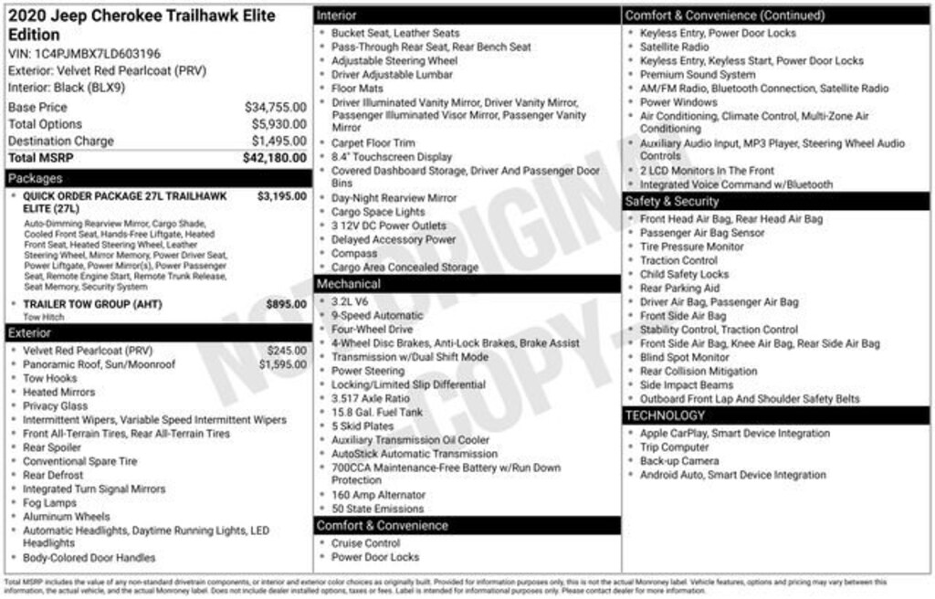 Used 2020 Jeep Cherokee Trailhawk Elite SUV