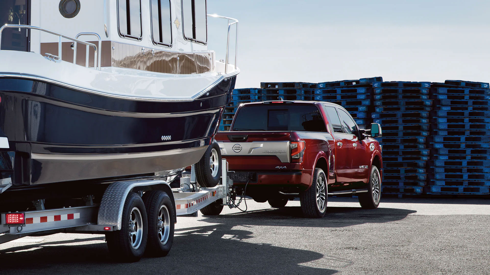 The Nissan Titan towing a boat