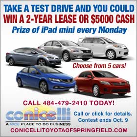 Take a test drive, win a 2-year lease or $5000 cash! Click or call 484-479-2410 for details.