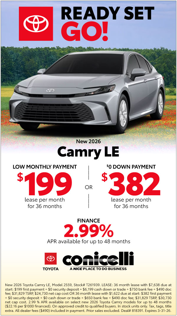 $199/mo. leases a New 2026 Camry LE! View Specials...