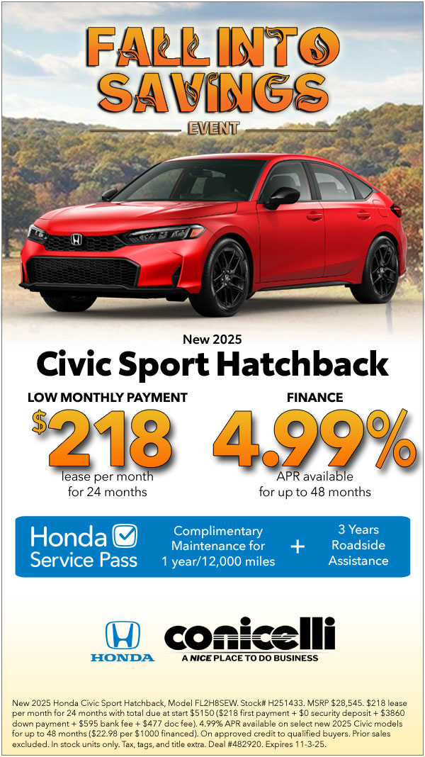 $218/mo. leases a New 2025 Civic Sport Hatchback! Claim this Special...