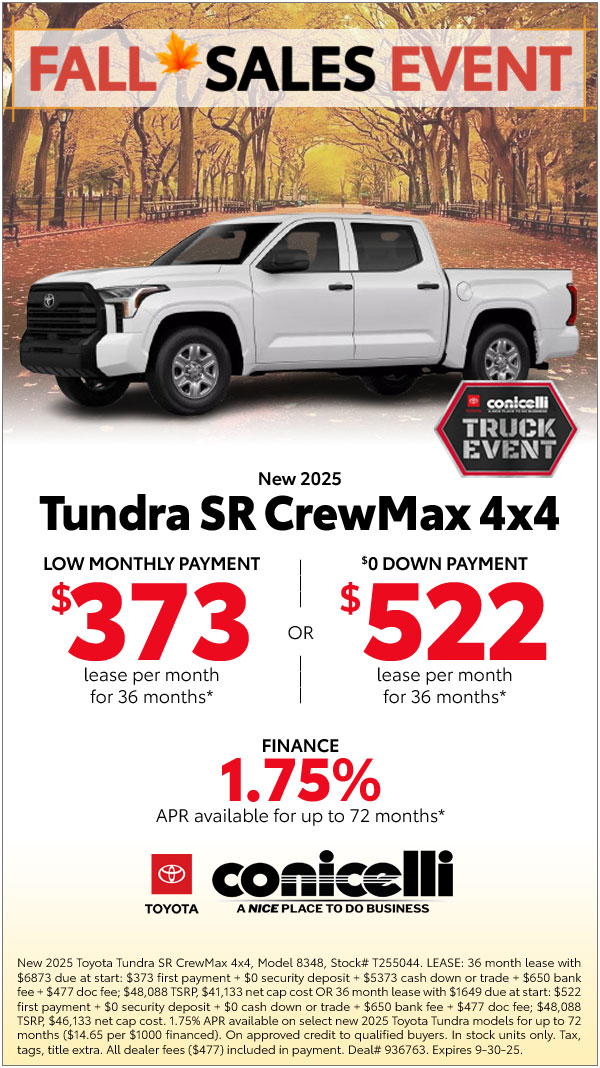 $373/mo. leases a New 2025 Tundra SR CrewMax 4x4! View Specials...