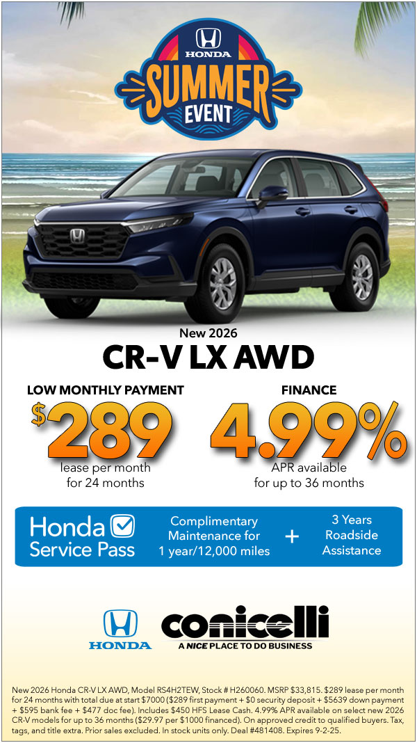 $289/mo. leases a New 2026 CR-V LX AWD! Claim this Special...