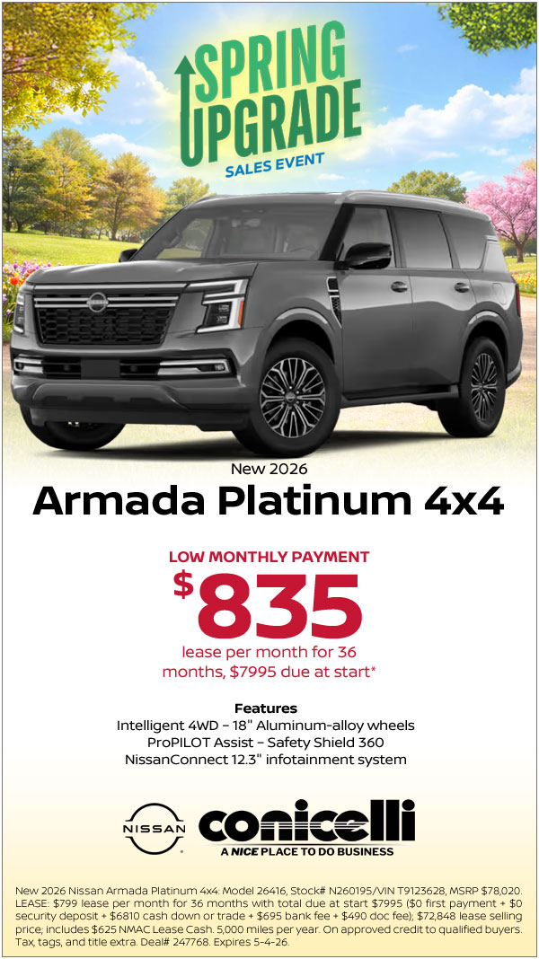 $835/mo. leases a New 2026 Armada Platinum 4x4! Claim This Special...