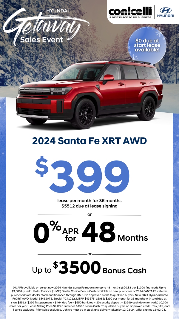 Lease a new 2024 Santa Fe XRT AWD for only $399 per month! Claim this Special...
