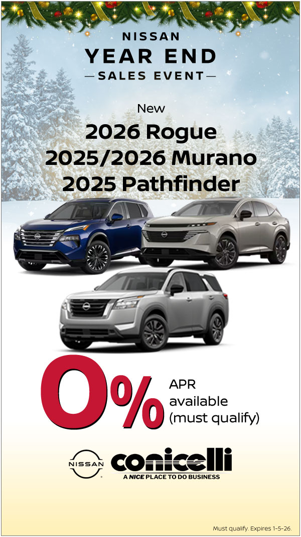 0% APR available on New 2026 Roguem 2025/2026 Murano and 2025 Pathfinder