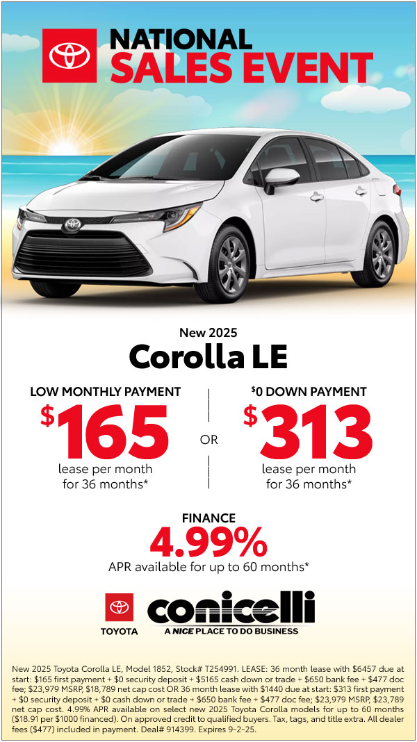 $165/mo. leases a New 2025 Corolla LE! View Specials...