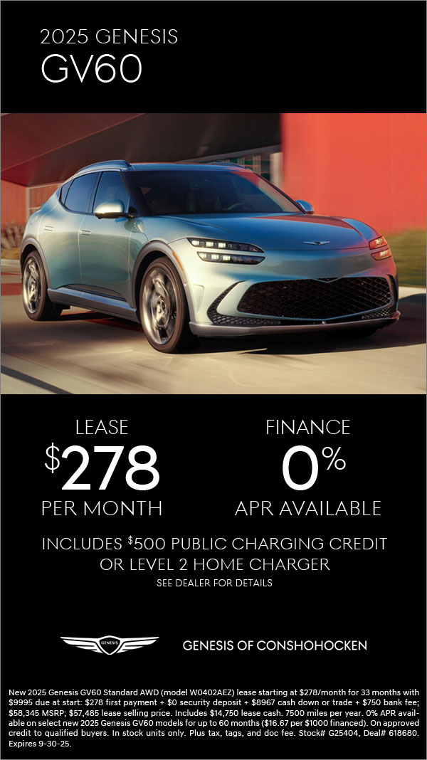 $278/mo. leases a New 2025 Genesis GV60! View Specials...