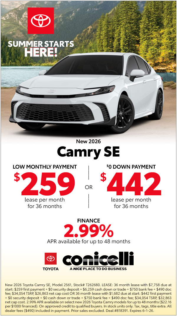 $259/mo. leases a New 2026 Camry SE! Claim this Special...