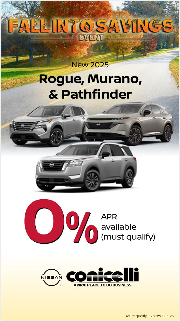0% APR available on New 2025 Rogue, Murano, and Pathfinder
