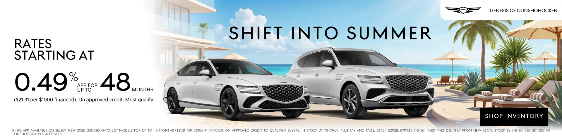 alt="Rates Starting at 0.49% APR for up to 48 mos. at Genesis of Conshohocken. Shop Inventory..."