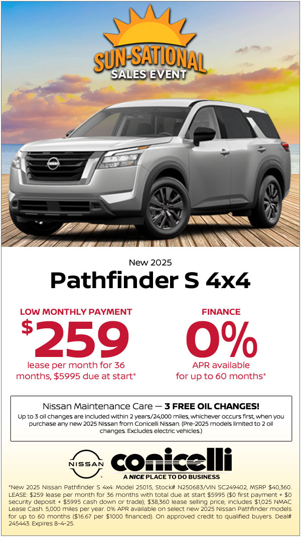 $259/mo. leases a New 2025 Pathfinder S 4x4! Claim This Special...