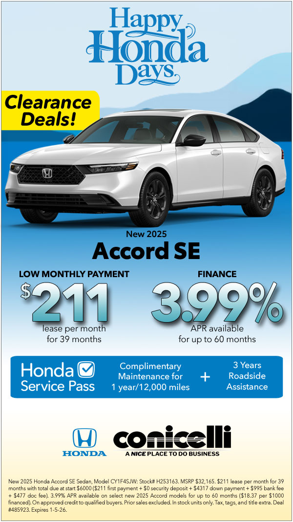 $211/mo. leases a New 2025 Accord SE! Claim this Special...