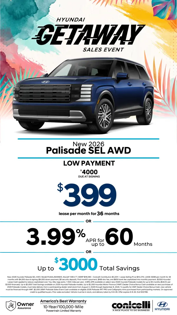$399/mo. leases a New 2026 Hyundai Palisade SEL AWD! View Specials...
