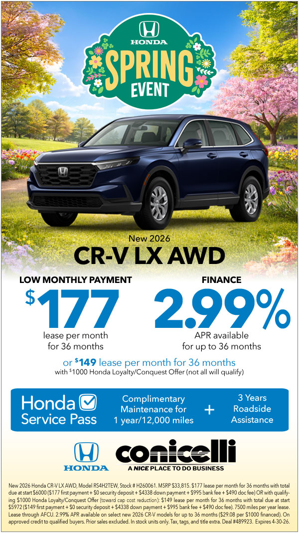 $177/mo. leases a New 2026 CR-V LX AWD! Claim this Special...