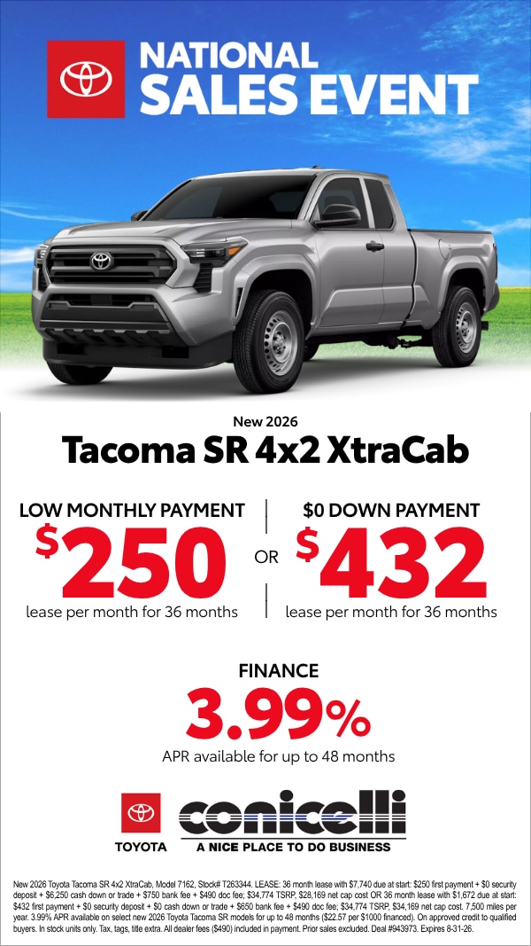 $250/mo. leases a New 2026 Tacoma SR Xtracab 4x2! Claim this Special...