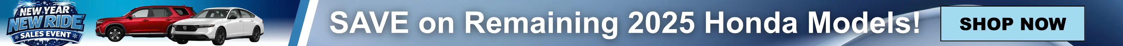 Graphic advertising the New Year, New Ride Sales Event at Conicelli Honda in Conshohocken, featuring a bold headline about savings on remaining 2025 Honda models with a call to action to shop now.