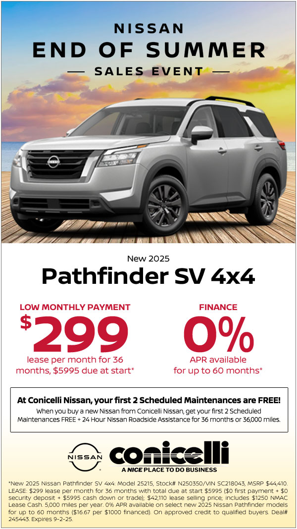 $299/mo. leases a New 2025 Pathfinder SV 4x4! Claim This Special...