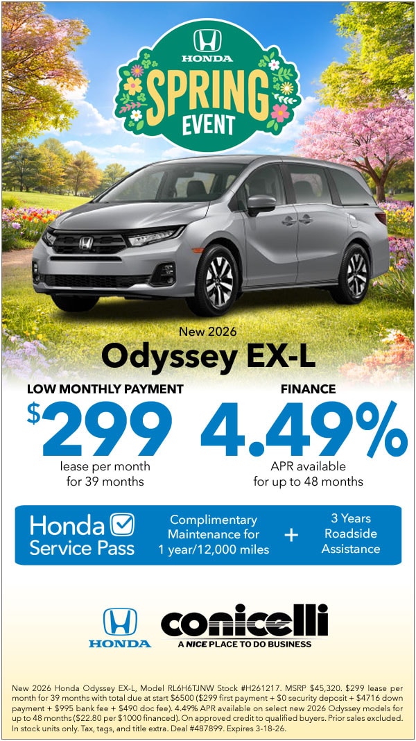 $299/mo. leases a New 2026 Odyssey EX-L! Claim this Special...