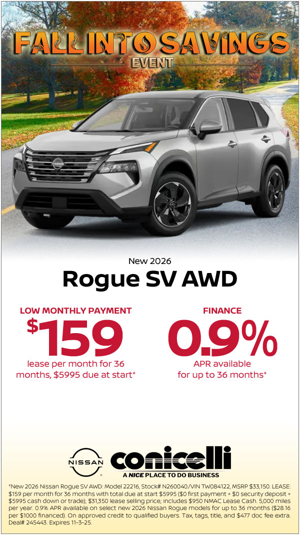 $159/mo. leases a New 2026 Rogue SV AWD! Claim This Special...