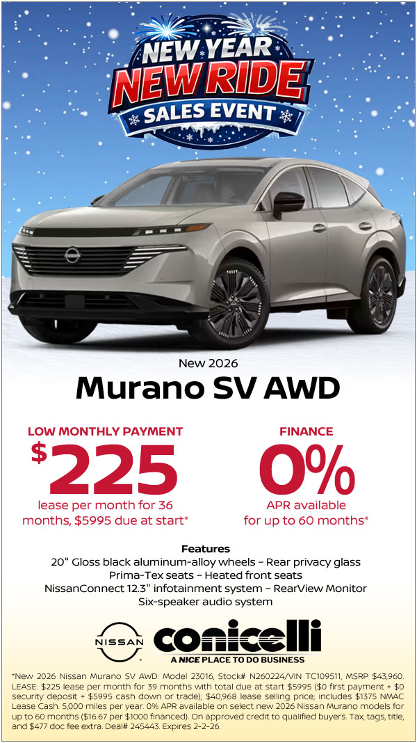 $225/mo. leases a New 2026 Nissan Murano SV AWD! Claim this Special...