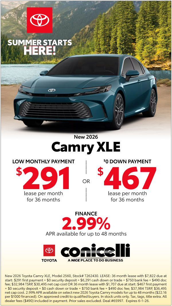 $291/mo. leases a New 2026 Camry XLE! Claim this Special...