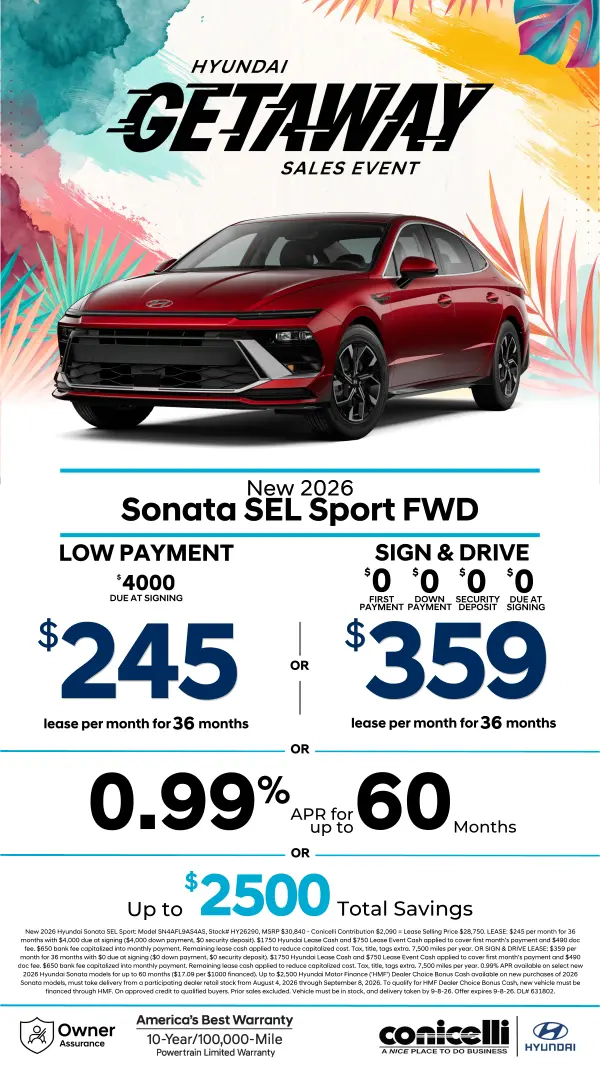 $245/mo. leases a New 2026 Hyundai Sonata SEL Sport! View Specials...