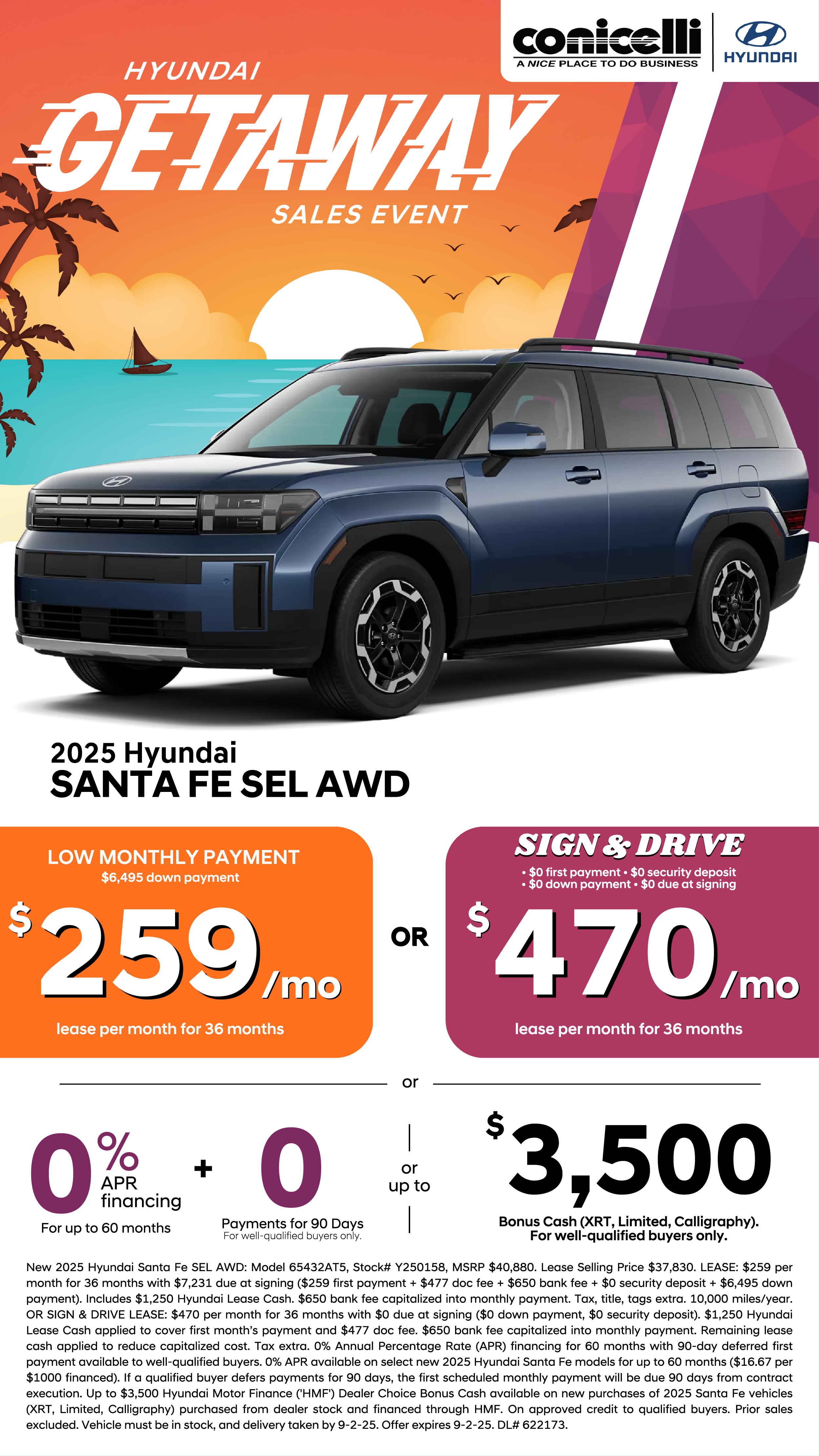 Lease a new 2025 Santa Fe SEL AWD for just $259/mo. or Sign & Drive for $470/mo. Claim this Special...