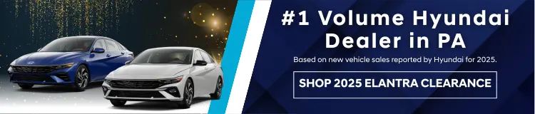 Graphic advertising that Conicelli Hyundai is the #1 volume Hyundai dealer in the state of Pennsylvania and a call to action to shop 2025 Elantra Clearance.