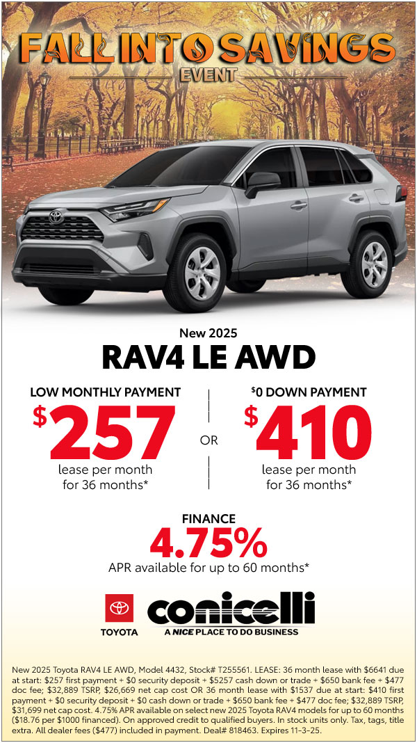 $263/mo. leases a New 2025 RAV4 LE AWD! View Specials...