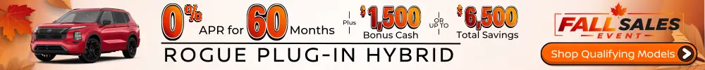 New 2026 Rogue Plug-in Hybrid models are available at Conicelli Nissan! Finance with 0% APR! Shop Qualifying models Now.
