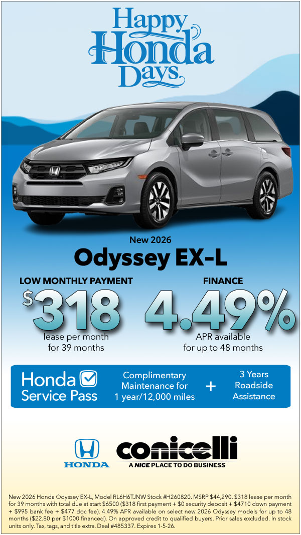 $18/mo. leases a New 2026 Odyssey EX-L! Claim this Special...