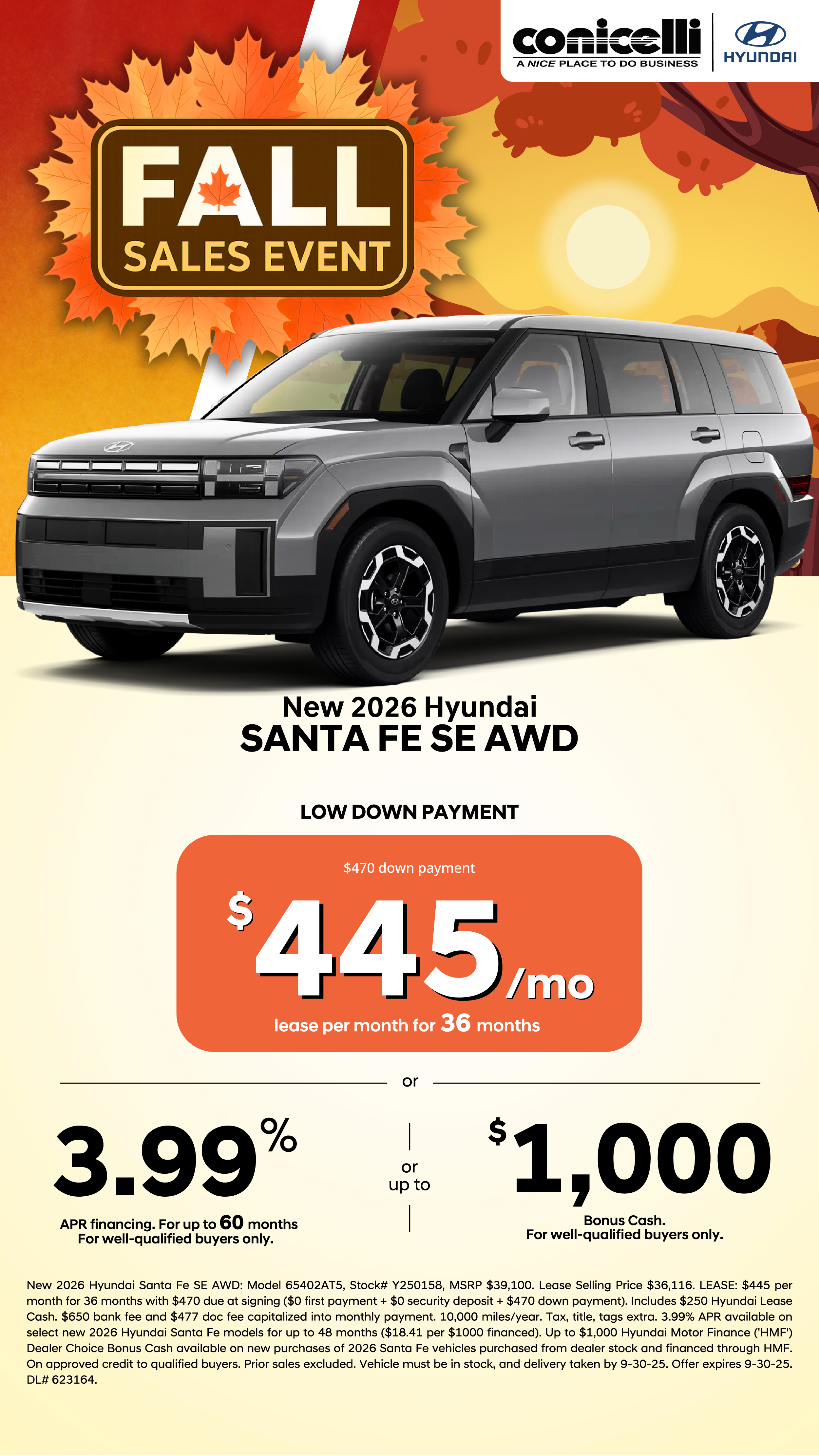 Lease a new 2026 Santa Fe SE AWD for just $445/mo. Claim this Special...