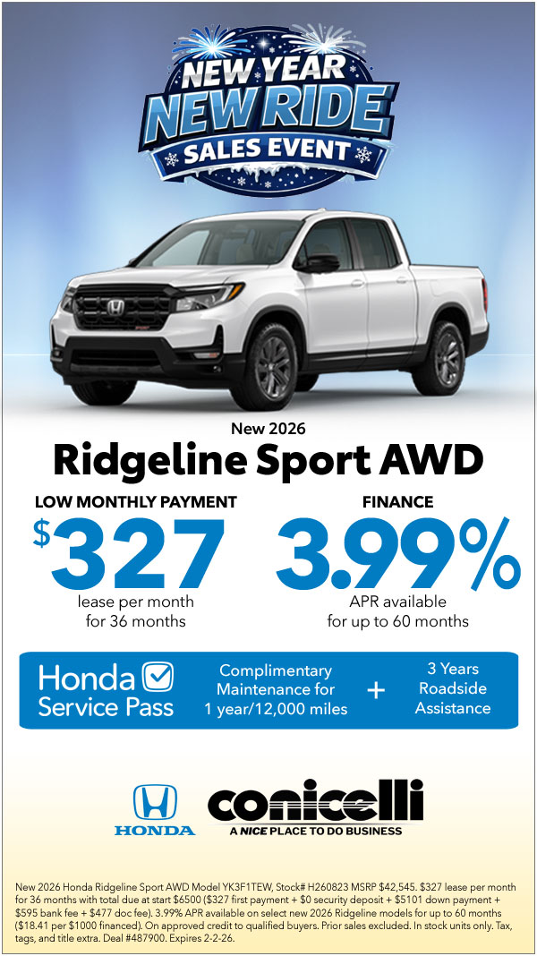 $327/mo. leases a New 2026 Ridgeline Sport AWD! Claim this Special...