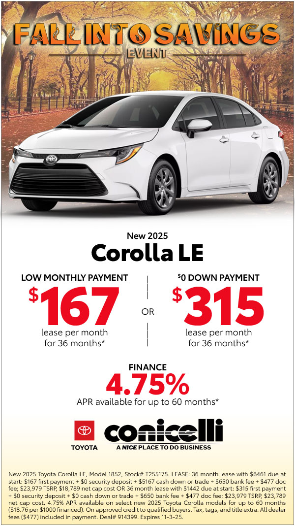 $171/mo. leases a New 2025 Corolla LE! View Specials...