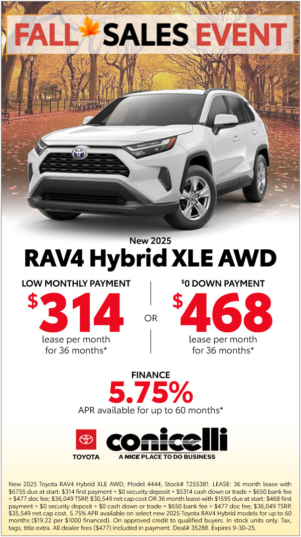$314/mo. leases a New 2025 RAV4 Hybrid XLE AWD! View Specials...