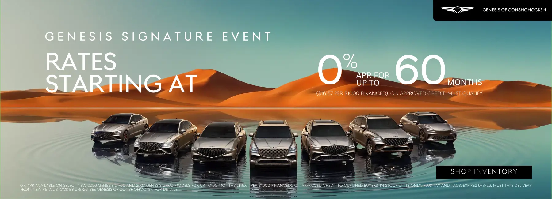 alt="Rates Starting at 0% APR for up to 60 mos. at Genesis of Conshohocken. Shop Inventory..."