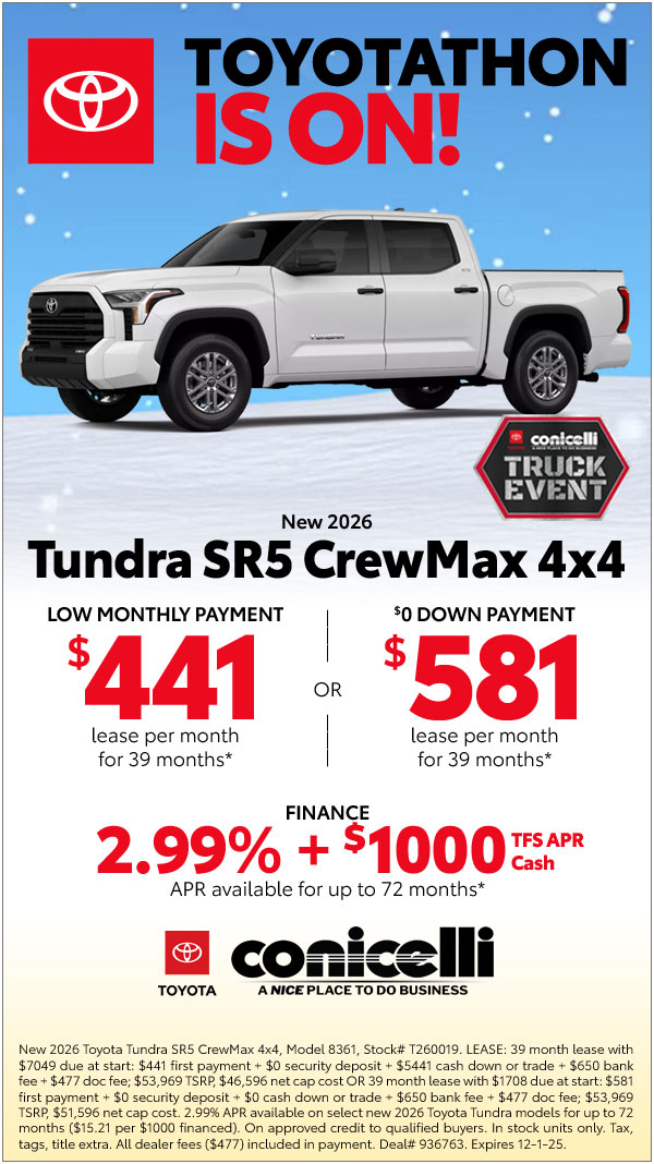 $441/mo. leases a New 2026 Tundra SR CrewMax 4x4! View Specials...