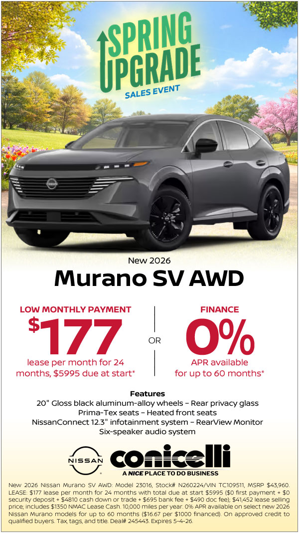 $177/mo. leases a New 2026 Nissan Murano SV AWD! Claim this Special...