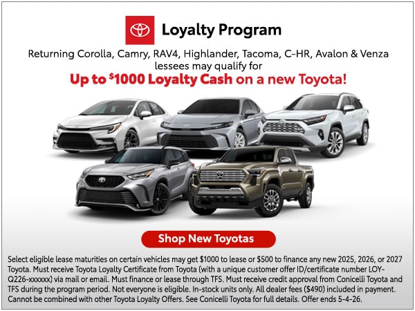 Up to $1000 Loyalty Cash on a new Toyota! Shop new Toyotas in Conshohocken...