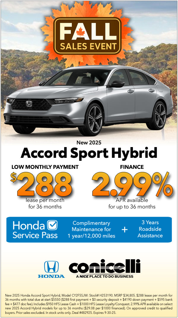 $288/mo. leases a New 2025 Accord Sport Hybrid! Claim this Special...