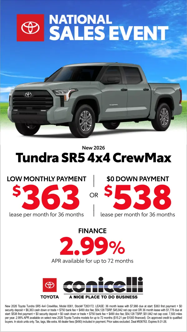 $363/mo. leases a New 2026 Tundra SR5 CrewMax 4x4! View Specials...