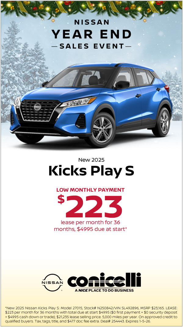 $223/mo. leases a New 2025 Kicks Play S! Claim This Special...