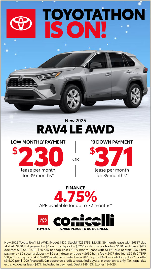 $230/mo. leases a New 2025 RAV4 LE AWD! View Specials...