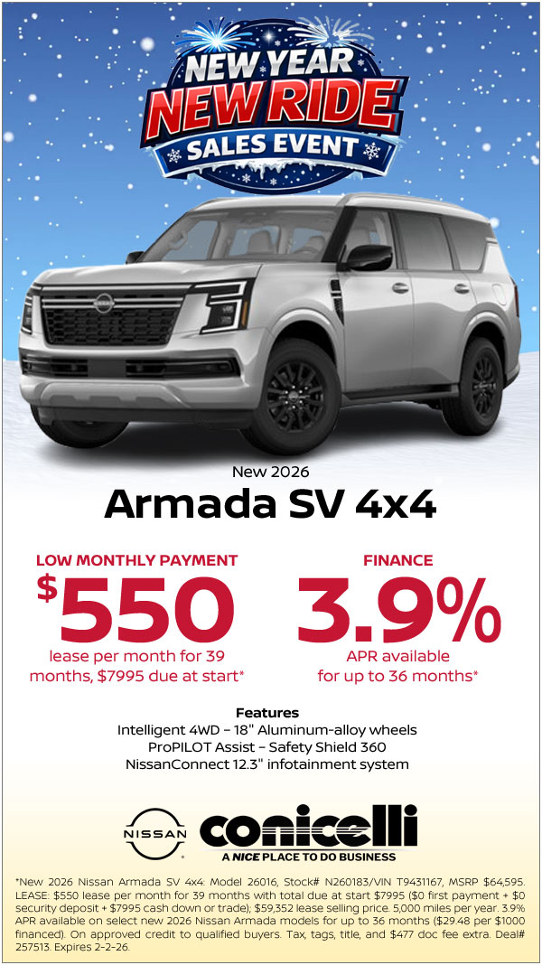 $550/mo. leases a New 2025 Armada SV 4x4! Claim This Special...